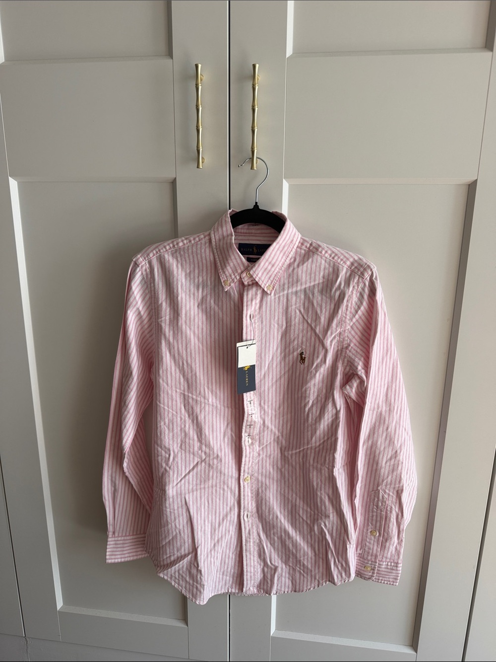 Ralph Lauren Men’s Pink and White Striped Button-Down Shirt
